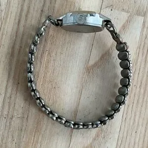Caravelle Ladies Watch Vintage White Gold Filled Stretch Bracelet Mechanical Vintage Caravelle Ladies Watch: White Face, Etched Band  main image 2